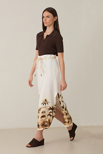 Setre Ecru Full Fit Patterned Midi Skirt