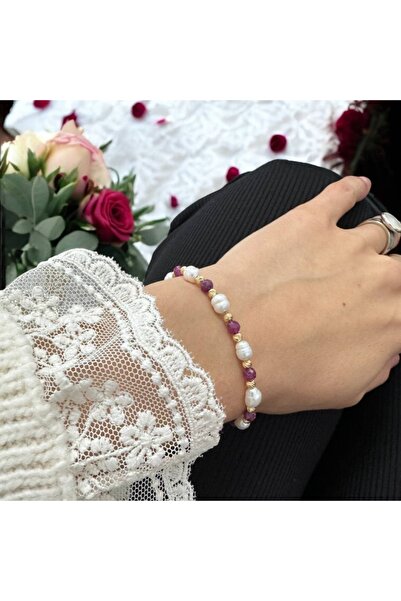 Ezera Brățară elegantă de damă Munira cu perle de cultură și rubin din argint...