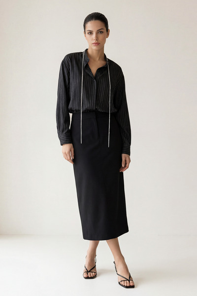 Setre Черна пола с тайна закопчалка и цип, с кройка тип молив