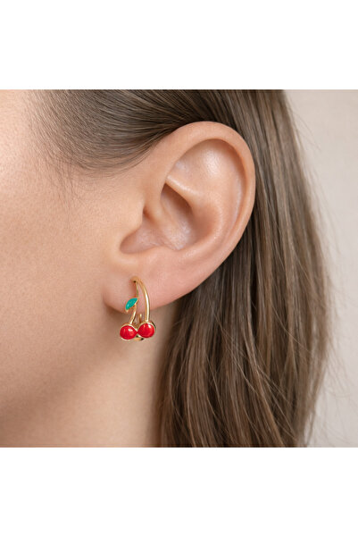 nerora Tarnish-Free Steel Red Green Cherry Earrings (Tarnish Guarantee)