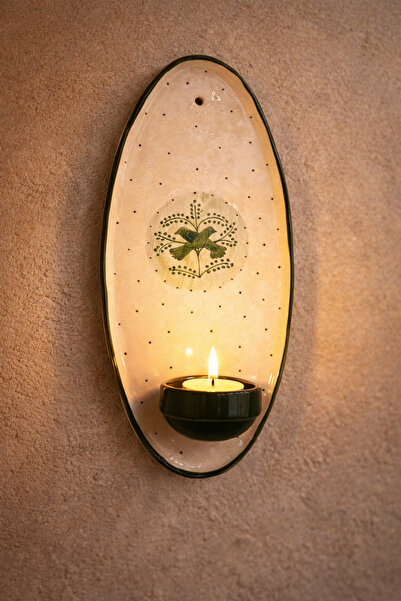 ema kuş desenli oval duvar mumluk