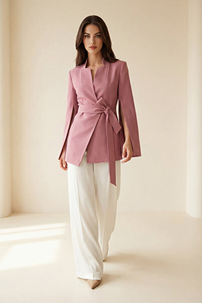 Setre Dusty Rose Slim Fit Jacket with Sleeve Detail and Tie Detail at the Waist