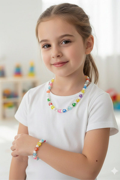 PETEK AKSESUAR Kız Çocuk Kolye Bileklik Set Incili