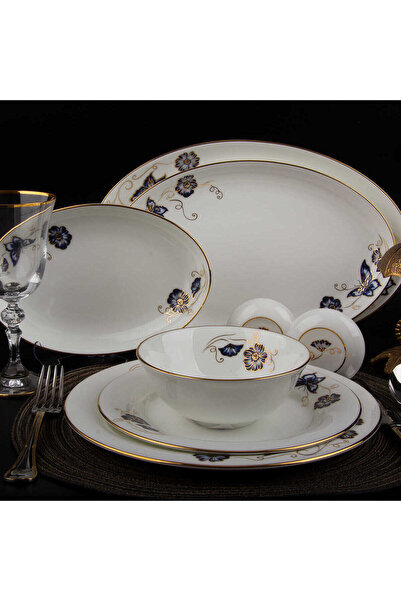 Aryıldız Evaliza Nostalji Kelebek Mavı 60 Parça Yemek Takım