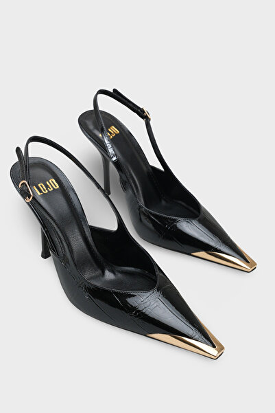 LOJO Women's Stiletto Pointed Toe Back-Strapped Casual Heeled Shoes Rivori Bl...