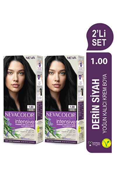 Neva Color INTENSIVE 2'Lİ SET 1.00 DERİN SİYAH Kalıcı Krem Saç Boyası Seti