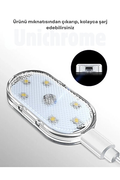 Unichrome Dokunmatik Mini 6 Ledli Lamba Usb Şarj Edilebilir Rgb Işık Ayak Altı Torpido Lambası 1 Adet