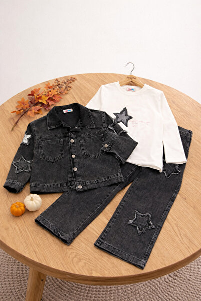 ecolkız Set de blugi din 3 piese pentru fete, 9-13 ani |   Jachetă cu detalii...