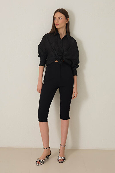 Setre Black Pocket Detailed Full Fit Capri Pants