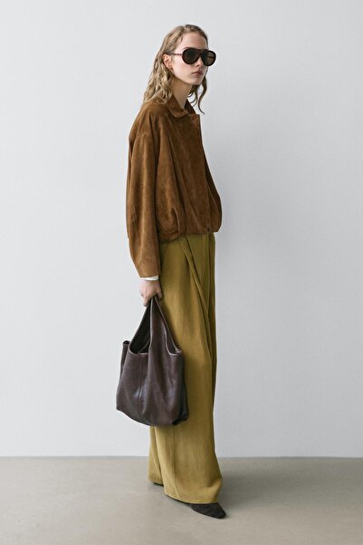 Massimo Dutti Kısa süet deri bomber ceket