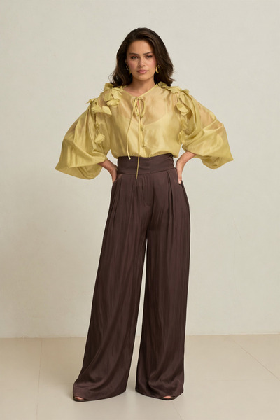 Setre Acı-Kahve Belden Oturtmalı Geniş Kesim Pantolon