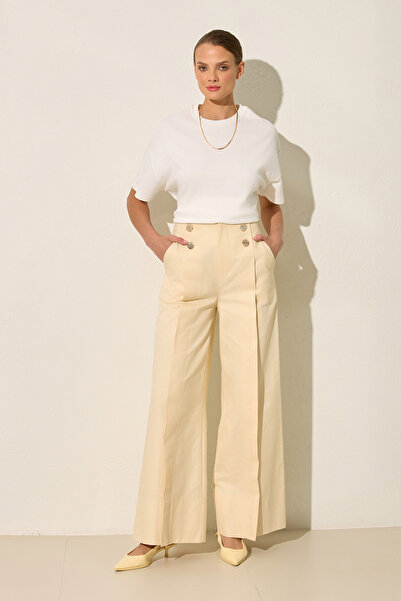 Setre Butter Yellow Comfortable Cut Trousers with Button and Pleat Detail