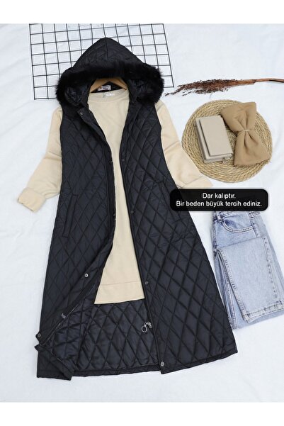 MACMODA Vestă lungă matlasată cu glugă