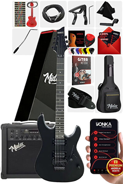 Midex Grx-300-25-amp Profesyonel Elektro Gitar Seti 25 Watt Gainli Şarjlı Blu...