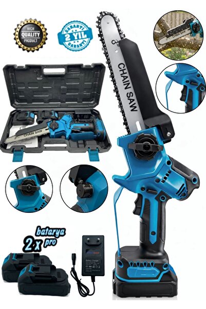 MOONSHOP Pro Seri Çift Akü Otomatik Yağlamalı El Testeresi Ağaç Odun Dal Kesm...