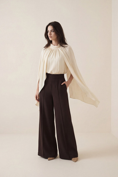 Setre Acı-Kahve Dikiş Ve Geniş Paça Detaylı Pantolon