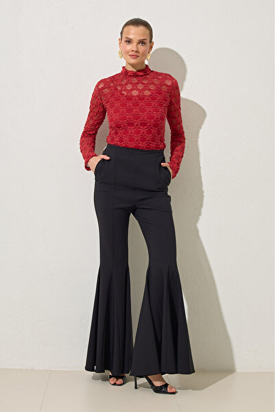 Setre Черни панталони с широки крачоли и прав крой