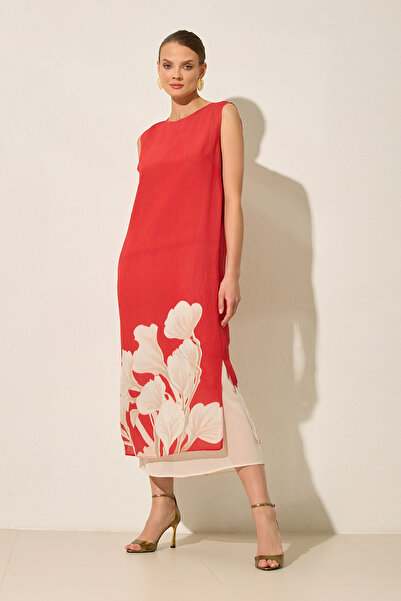 Setre Mercan Sleeveless Comfortable Cut Tulle Fabric Detailed Midi Length Dress