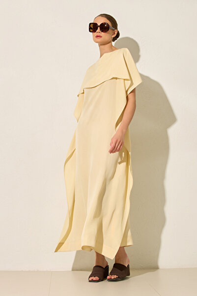 Setre Butter Yellow Layered Top Detail, Long Fit Comfortable Cut Dress