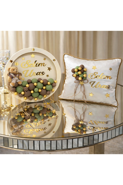 mgs dızayn Комплект орнаменти за врата и възглавници - дървена топка