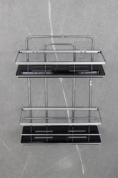 HIMYHOME Crystal Shelf Chrome Double Lamas Bathroom and Cosmetic Organizer Adhesive Bathroom Shelf Shampoo Rack