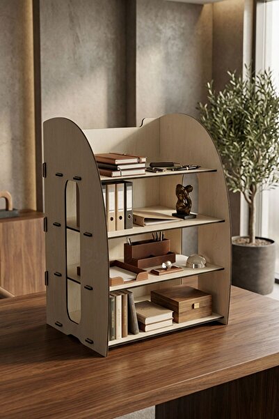 Evene Dosya Düzenleyici Masa Üstü Organizer Ahşap Evrak Rafı Açık Meşe Renk M...