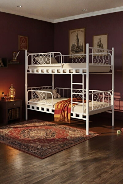 ARGİMO Metis Beyaz Çift Katlı Ekstra Korkuluklu Güvenlikli Ranza 90x200