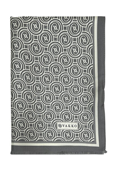 Vakko Twill Silk Shawl - New Monogram - Gray Ecru
