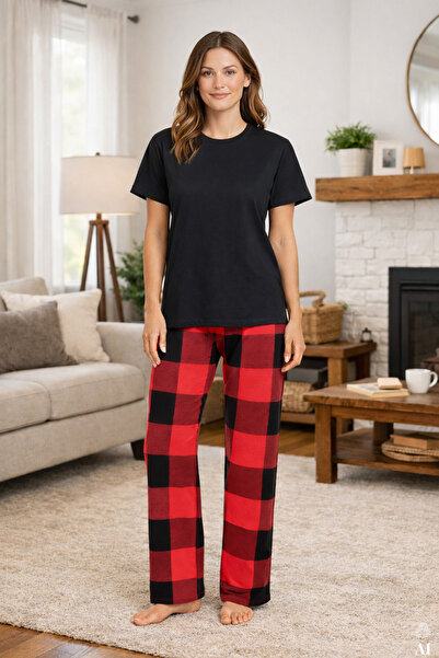 koza iç giyim Ženska pamučna pidžama sa kratkim rukavima i crvenim kariranim ...