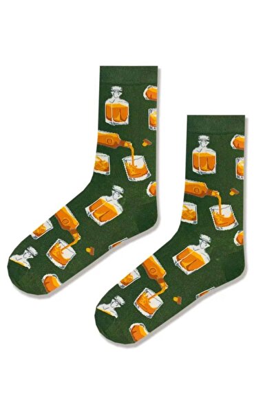 MartinoButik Martino Butik Unisex Pamuklu Haki Yeşil Viski Desenli Soket Eğle...