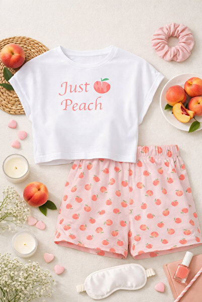 koza iç giyim Γυναικείο Σετ σορτς Crop Oversize με ροδακινί σχέδιο εκτός ώμου