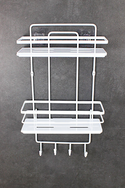 HIMYHOME White Bathroom and Cosmetic Organizer with Crystal Shelf and Stainless Lamas Double Bathroom Shelf Shampoo Rack
