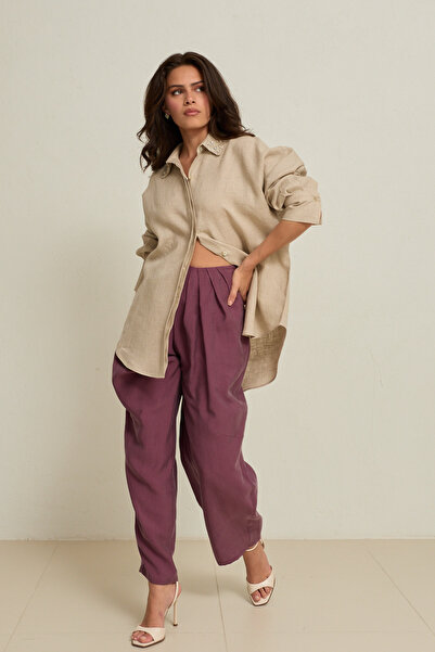 Setre Бежова удобна риза с дълъг ръкав