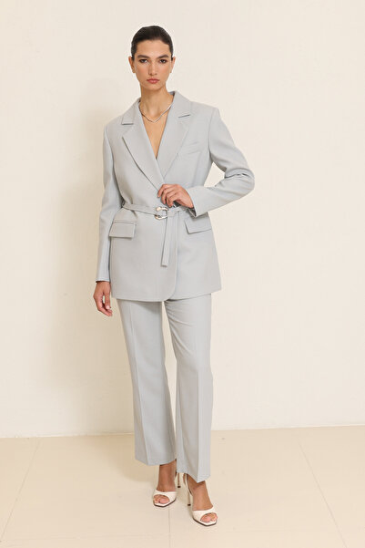 Setre Bebe Mavi Belden Kemer Detaylı Ceket & Rahat Kesim Pantolonlu Takım