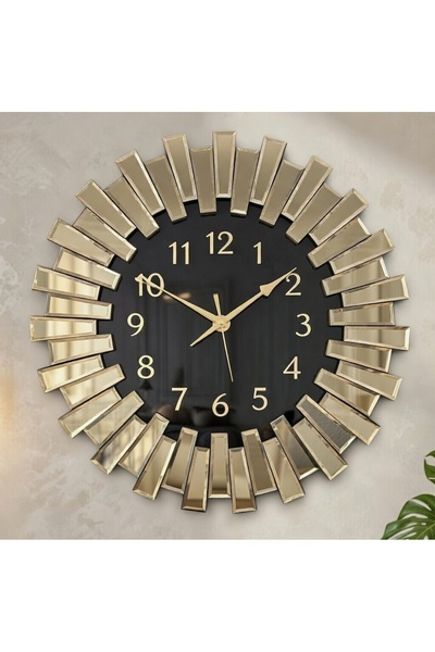 YAĞMUR HOME 80 cm Büyük Boy Gold Aynalı Güneş Duvar Saati - Lüks Modern Dekor...