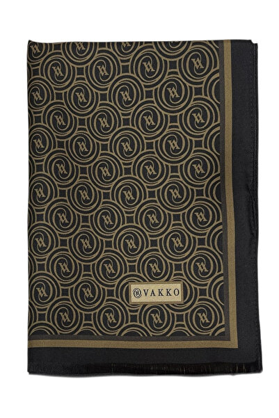 Vakko Twill Silk Shawl - New Monogram - Brown Gold