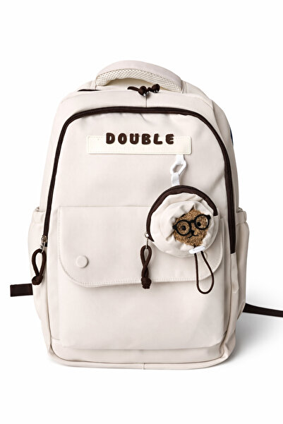 Ecrou Beige Charm Detailed School Backpack with Pockets