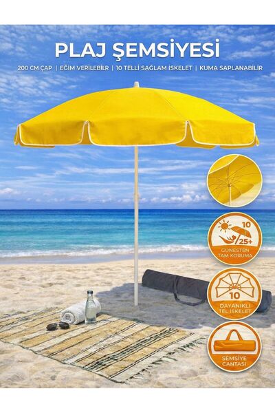 form outdoor Plaj Şemsiyesi 200 Cm Çapında 10 Telli Taşıma Çantası Hediyeli