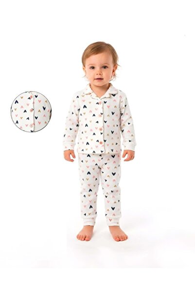 RYZE ÇOCUK Colorful Heart Printed Pajama Set Ecru