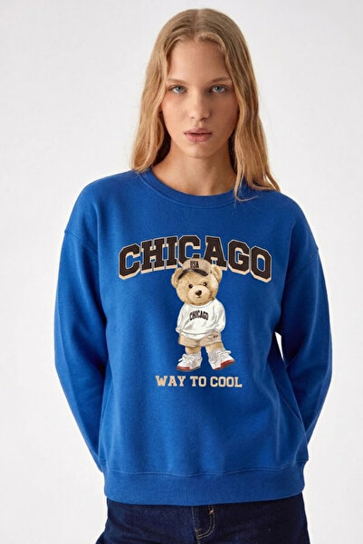 COMBİNE MİCHAİL Women's Chiacago Bear Printed Blue Sweatshirt