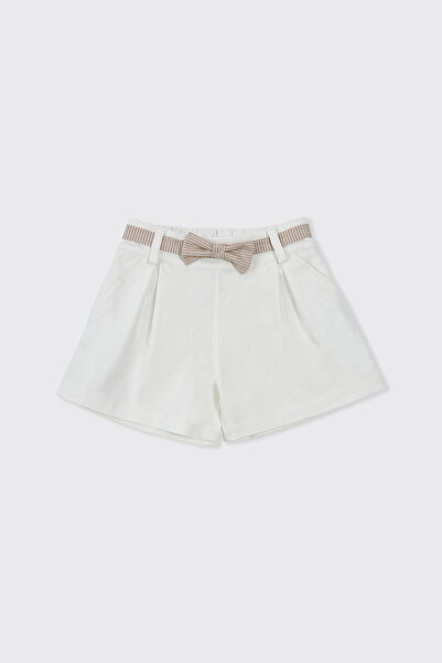 Panço Kız Bebek Fiyonk Kemer Detaylı Ekru Şort