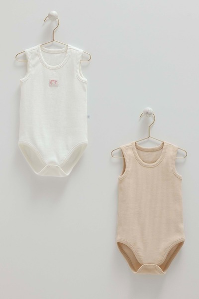 Caramell Basic Blouse Sleeveless Tight Girls' Double Bodysuit Beige