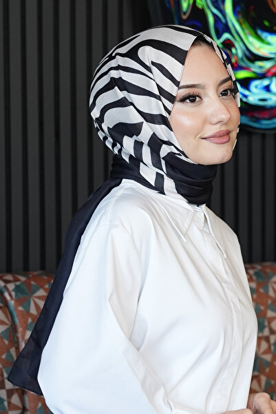 AFVENTE Çizgili Desen Siyah - Beyaz Soft Pamuk Şal