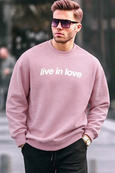 COMBİNE MİCHAİL Hanorac roz pentru bărbați, casual, din bumbac, cu design scris