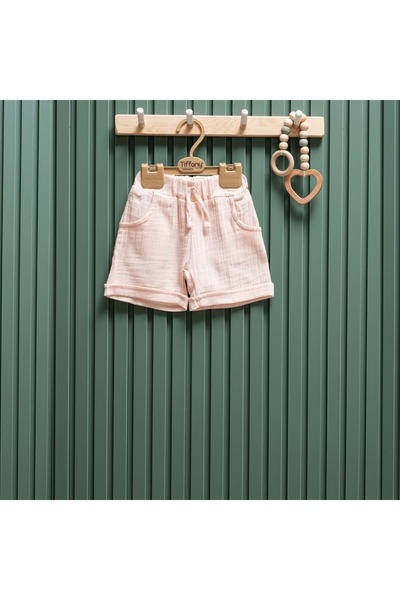 Tiffany Lace-Up Pocket Detail Baby Muslin Shorts Powder