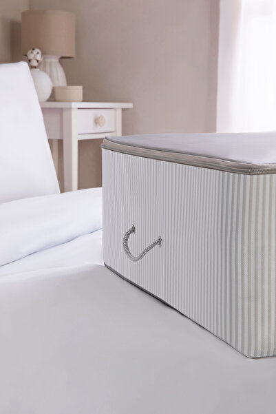 Ocean Home Textile 4 Adet Mega Boy Gri Çizgili Baza Altı Yastık Yorgan Kazak Hurcu 74x46x22