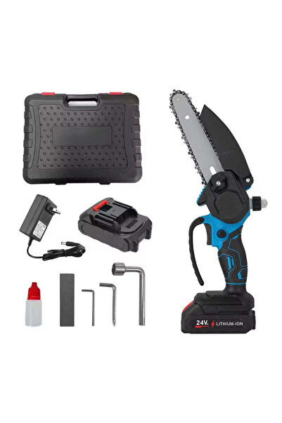 Promagg Mini drujbă electrică 6” (15 cm) 48V cu 2 baterii, 2 lanțuri și rezer...