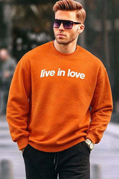 COMBİNE MİCHAİL Written Design Cotton Casual Men's Orange Sweatshirt