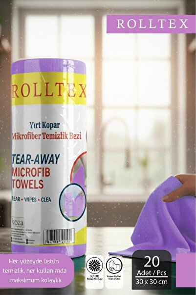 ROLLTEX Yırt Kopar %100 Mikrofiber Temizlik Bezi 30x30cm 20'li Mor Renk