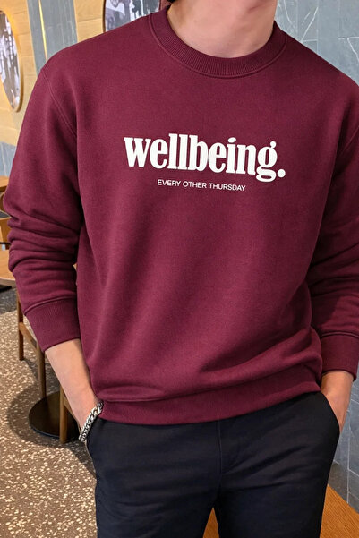 COMBİNE MİCHAİL Wellbeing Themed Printed Men's Burgundy Sweatshirt